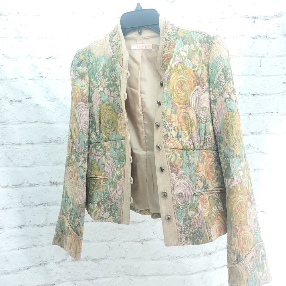 Satin Womens Multicolor Floral Collared Long Sleeve Button Front Jacket …